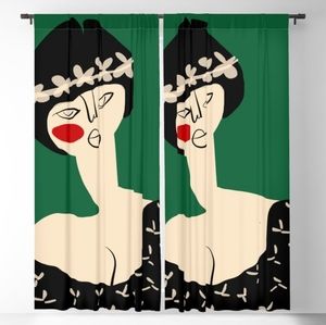 Single Panel Laura Chemello Girl with flower crown Blackout Curtain